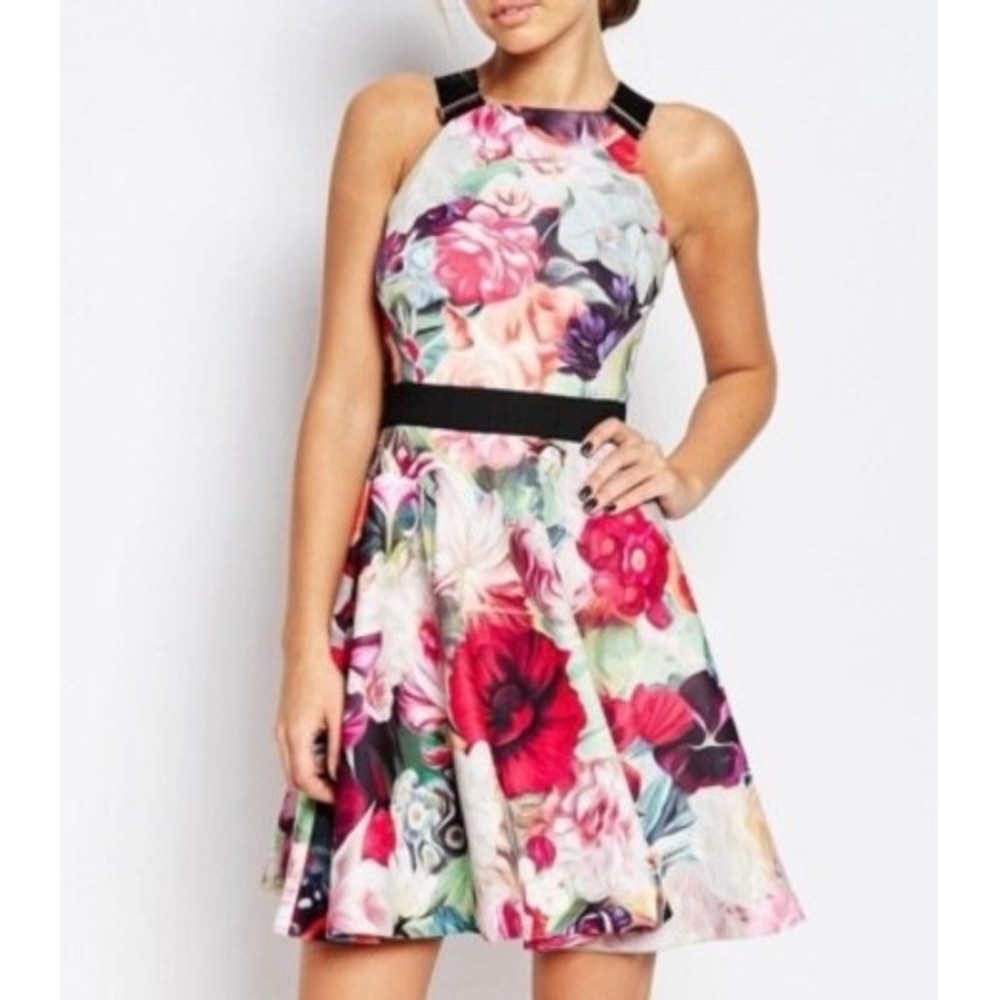 Ted Baker Samra Floral Swirl Skater Dress Fuchsia Size 2 or US Size 4-6 - Picture 4 of 12